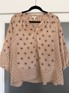 Joie Beige Dot-Print Peasant Blouse